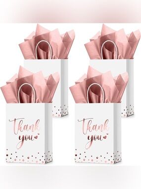 Tinlade 12 Pcs Thank You Gift Bags with Tissue Paper Gold Polka Dots Thank You